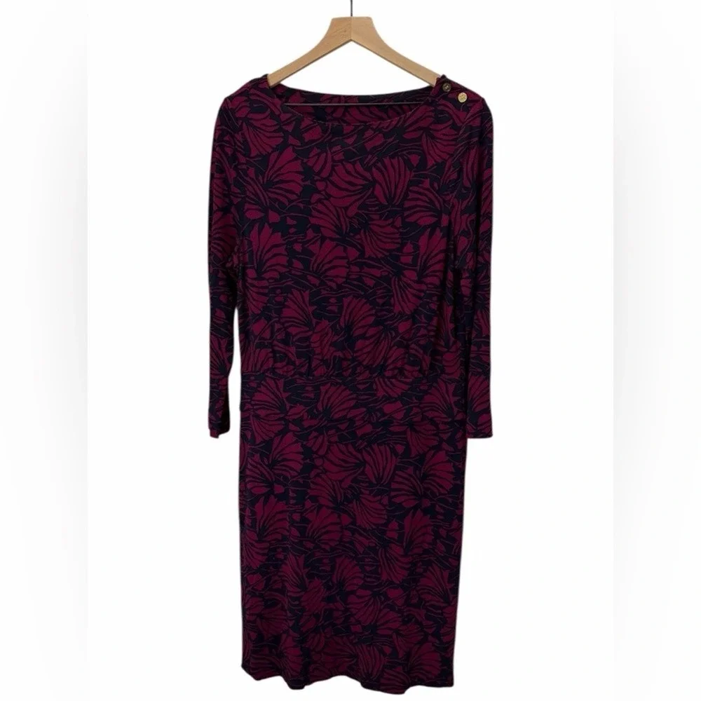 Tory Burch XL Etta Dress – Gold Logo Button Shoulder Pink Navy